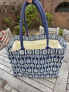 Navy Tennis Print Canvas Tote Bag for tennis or just toting